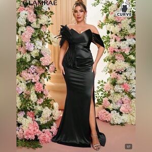 SHEIN Elegant Black Satin Maxi Dress